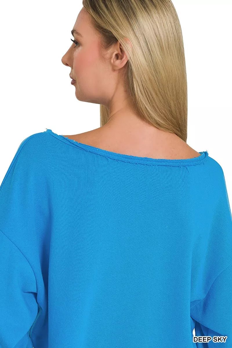 Zenana French Terry Boatneck Crop Top - PBNJ FASHIONS