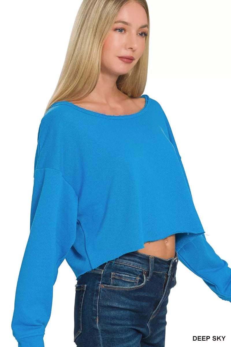 Zenana French Terry Boatneck Crop Top - PBNJ FASHIONS
