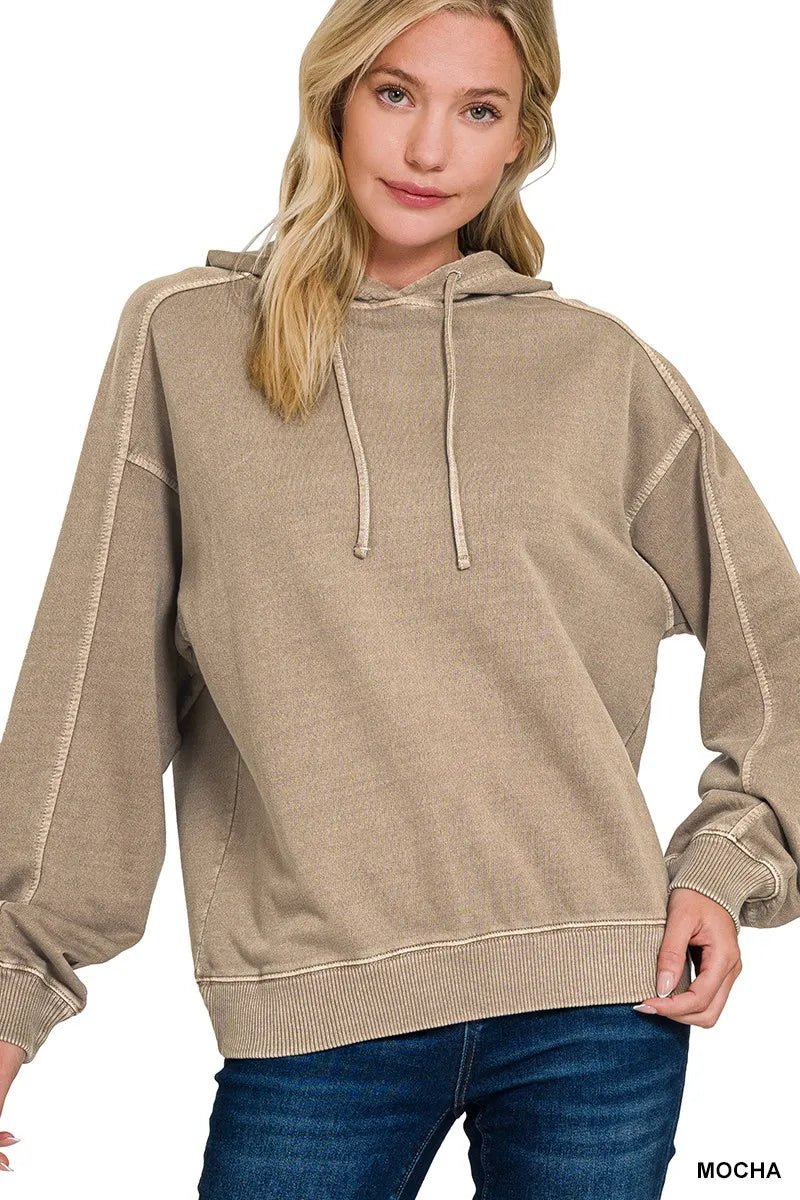 Zenana French Terry Pigment Dye & Enzyme Washing Hoodie - PBNJ FASHIONS