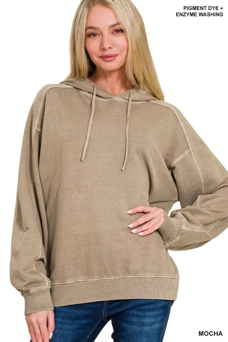 Zenana French Terry Pigment Dye & Enzyme Washing Hoodie - PBNJ FASHIONS