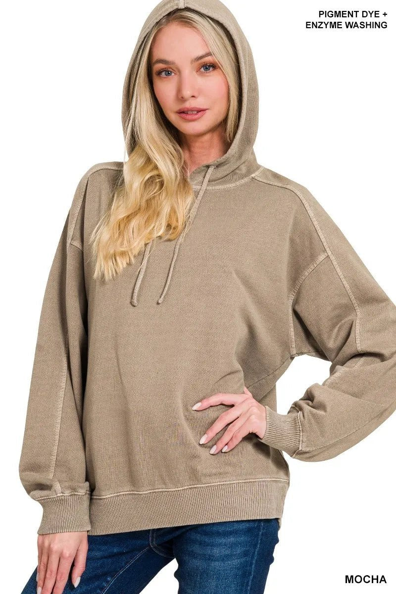 Zenana French Terry Pigment Dye & Enzyme Washing Hoodie - PBNJ FASHIONS