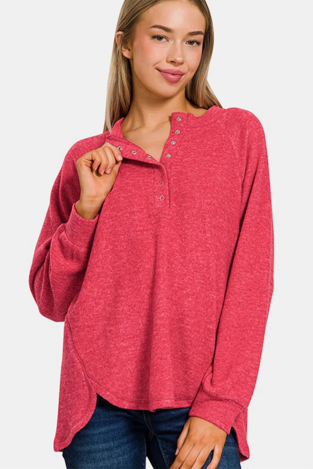 Zenana Full Size Brushed Melange Hacci High - Low Sweater - PBNJ FASHIONS