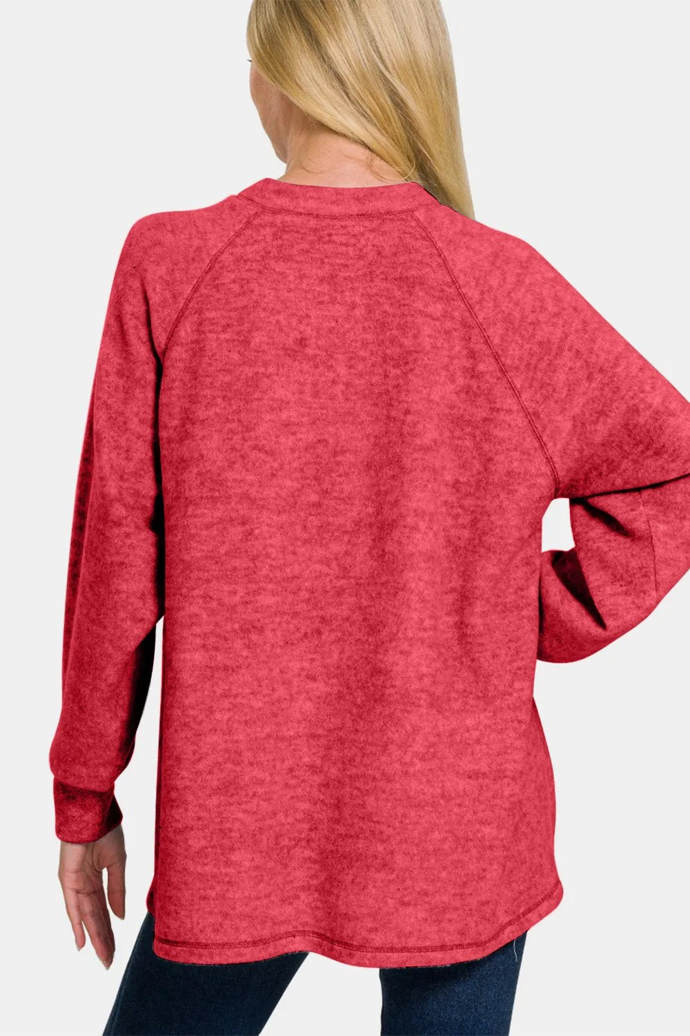 Zenana Full Size Brushed Melange Hacci High - Low Sweater - PBNJ FASHIONS
