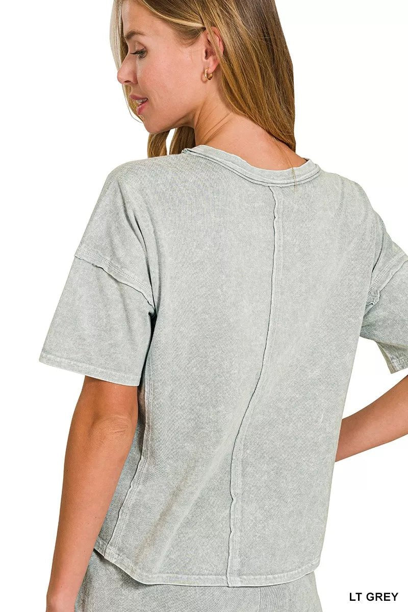 Zenana Halo Snow Washed Short Sleeve Tee and Shorts Set - PBNJ FASHIONS
