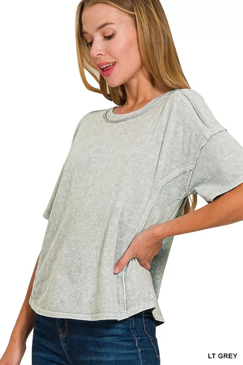 Zenana Halo Snow Washed Short Sleeve Tee and Shorts Set - PBNJ FASHIONS