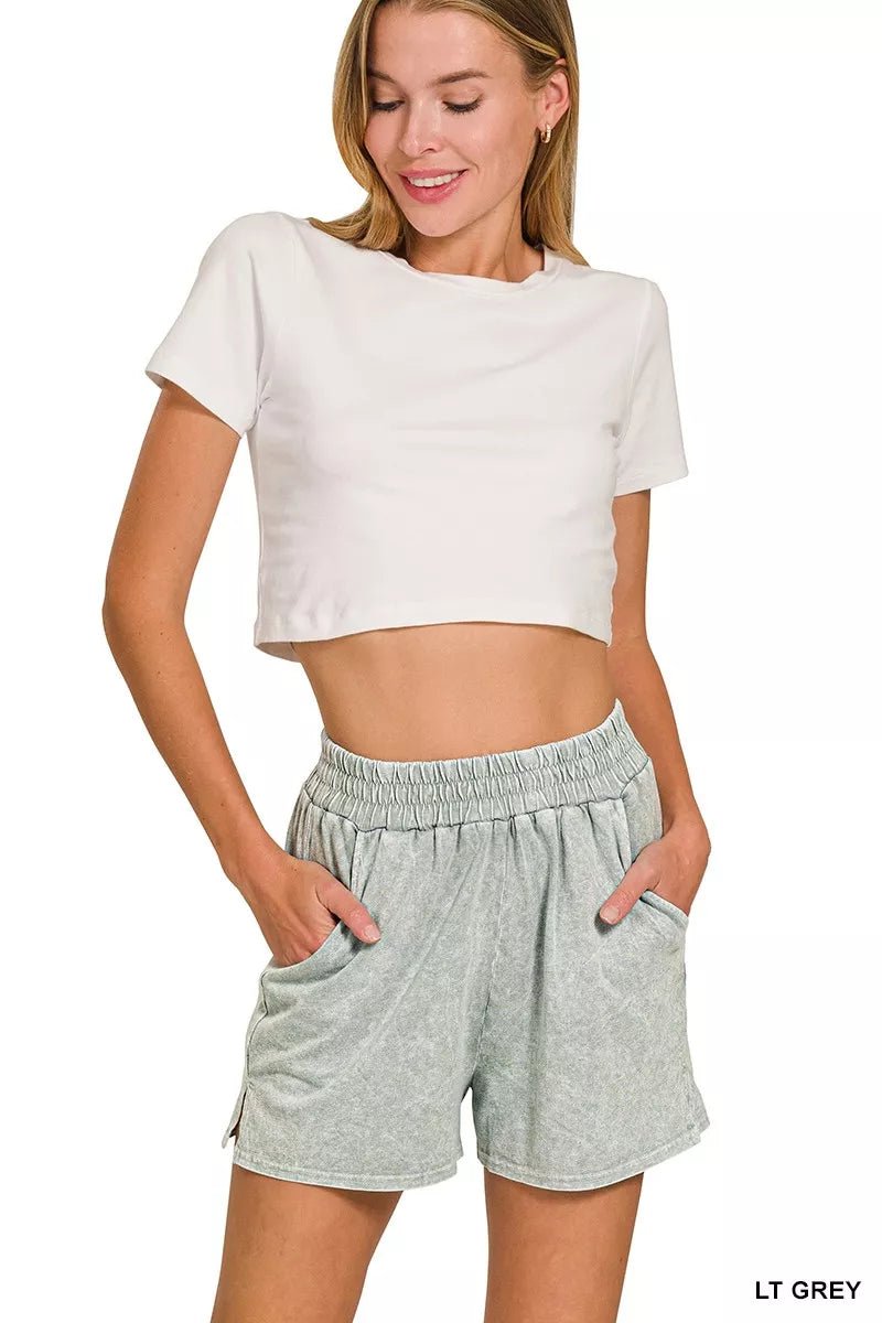 Zenana Halo Snow Washed Short Sleeve Tee and Shorts Set - PBNJ FASHIONS