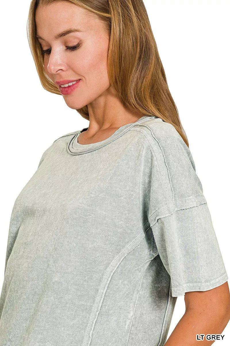 Zenana Halo Snow Washed Short Sleeve Tee and Shorts Set - PBNJ FASHIONS