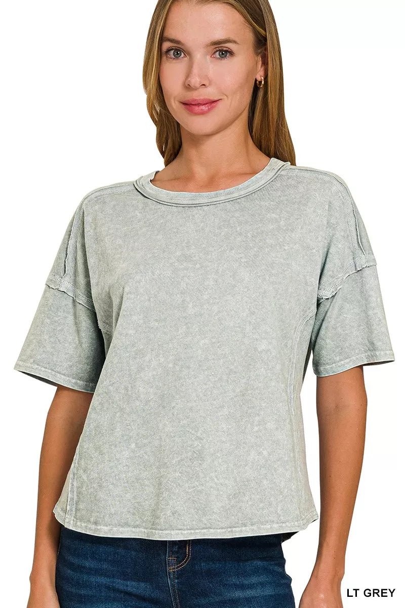 Zenana Halo Snow Washed Short Sleeve Tee and Shorts Set - PBNJ FASHIONS