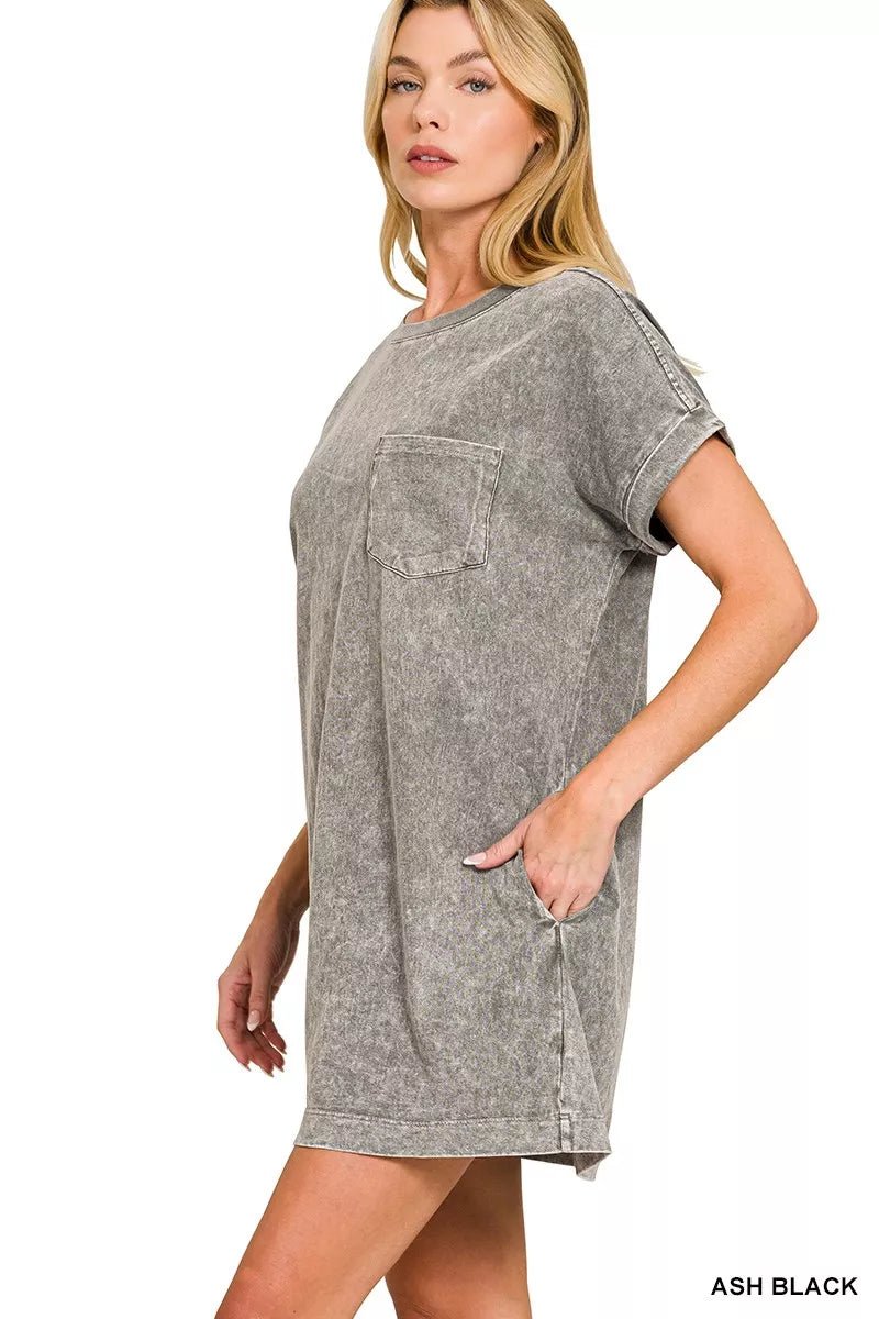 Zenana Halo Washed Premium Cotton T-Shirts Dress - PBNJ FASHIONS