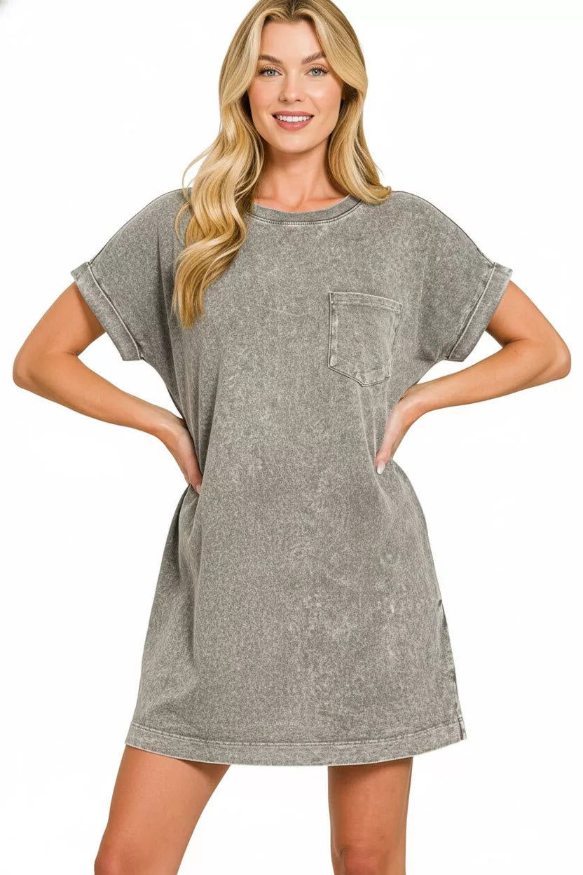 Zenana Halo Washed Premium Cotton T-Shirts Dress - PBNJ FASHIONS