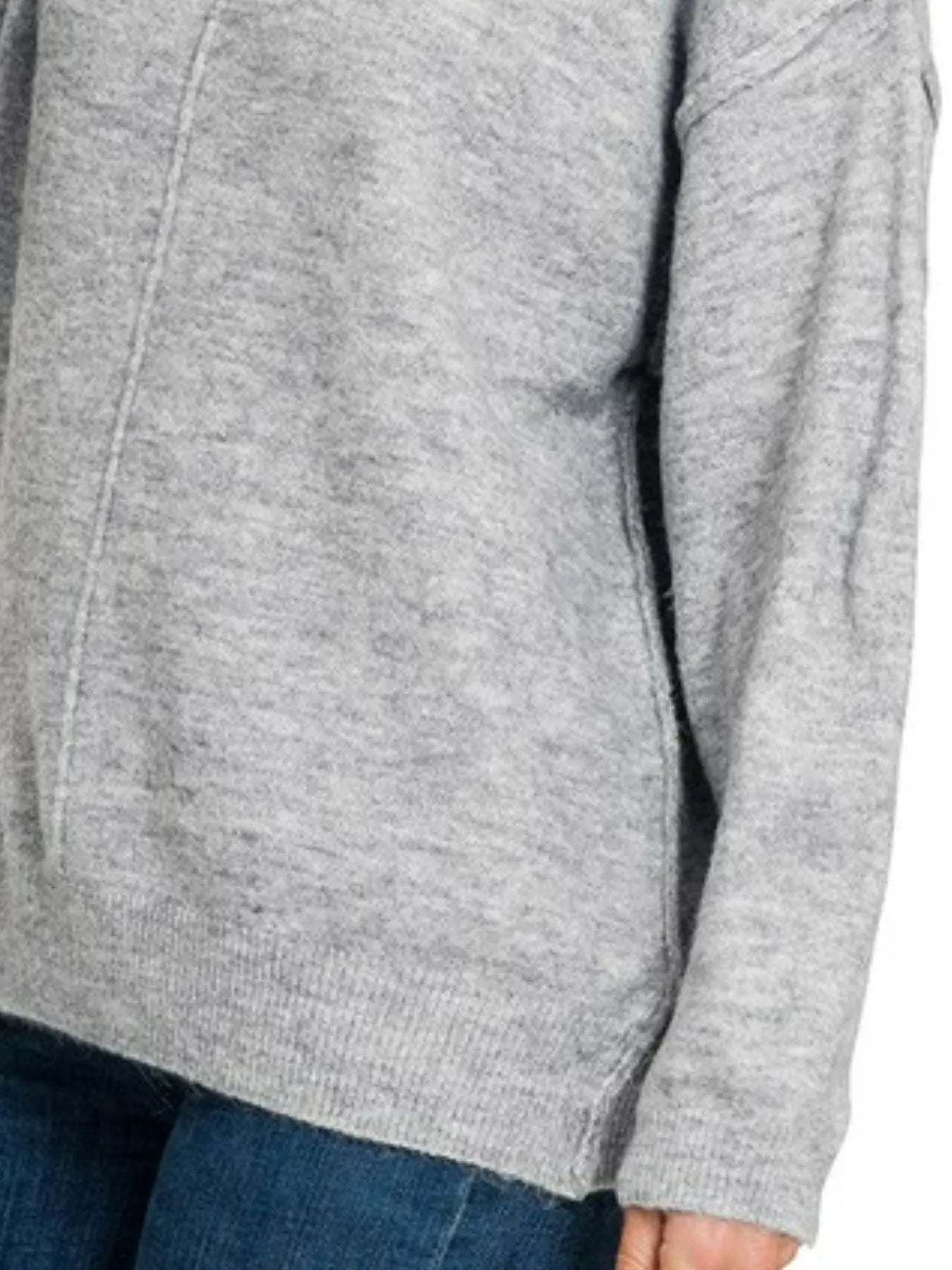 Zenana Melange Front Seam Round - Neck Sweater - PBNJ FASHIONS