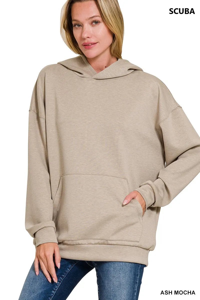 Zenana Oversized Scuba Hoodie with Kangaroo Pocket - PBNJ FASHIONS