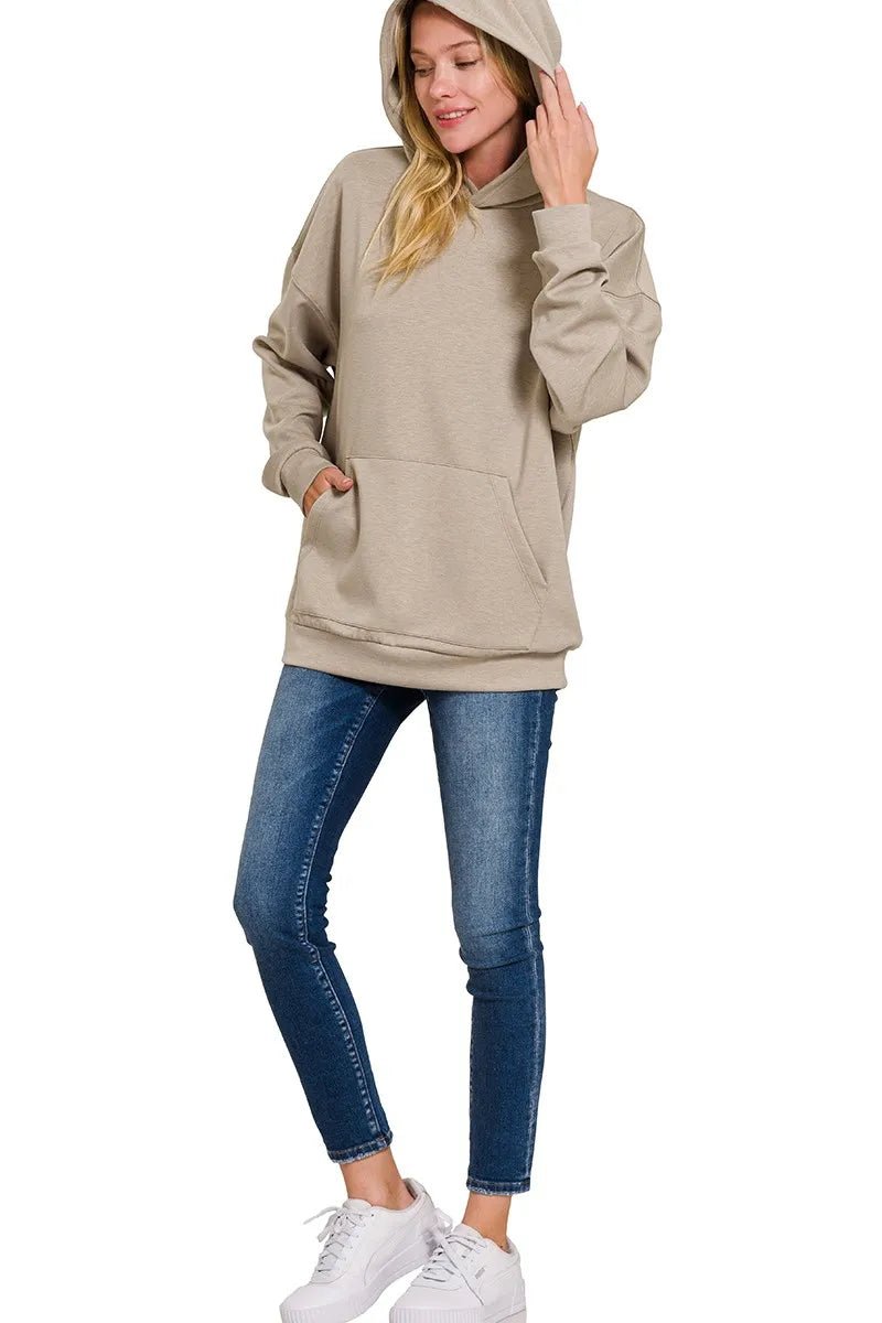 Zenana Oversized Scuba Hoodie with Kangaroo Pocket - PBNJ FASHIONS