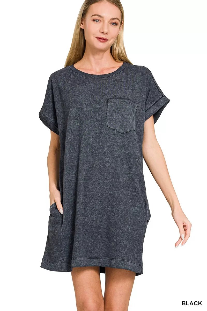 Zenana Premium Cotton Washed T-Shirt Dress - PBNJ FASHIONS