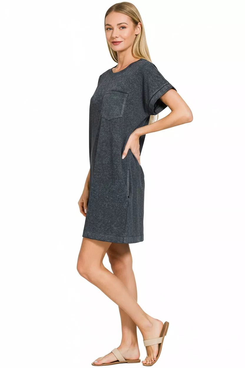 Zenana Premium Cotton Washed T-Shirt Dress - PBNJ FASHIONS
