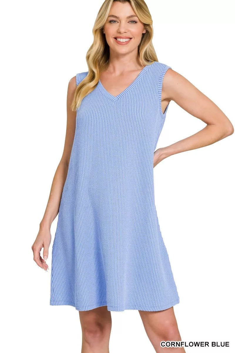 Zenana Raised Rib Sleeveless Mini Dress - PBNJ FASHIONS