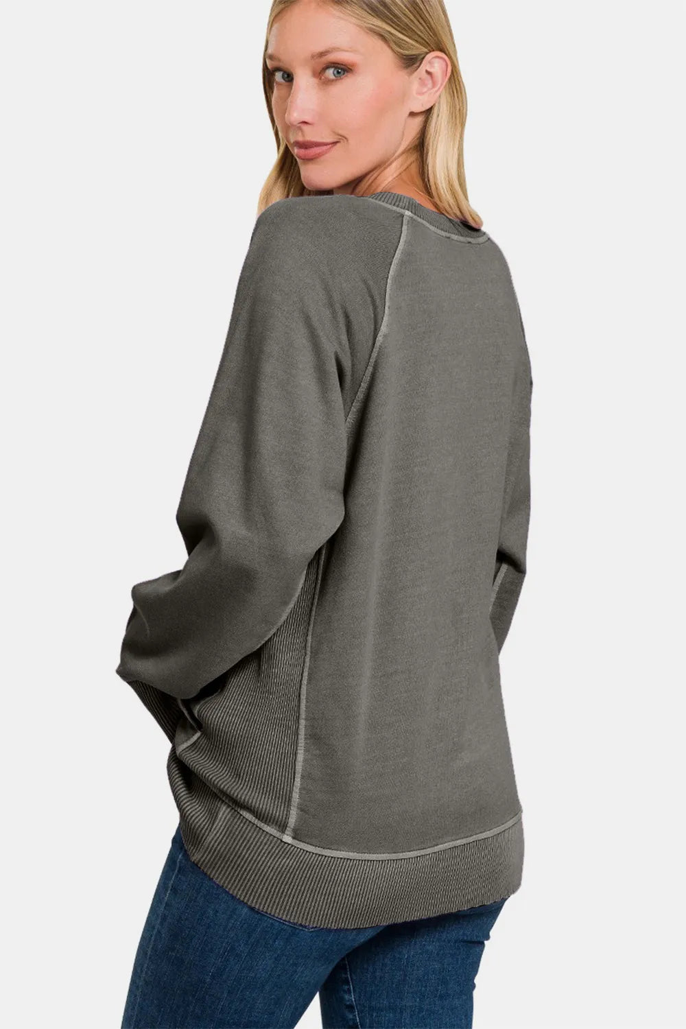 Zenana Round Neck Long Sleeve Sweatshirt - PBNJ FASHIONS