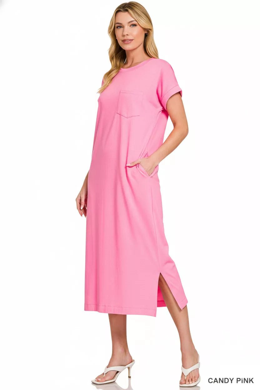 Zenana Round Neck Short Sleeve Midi Dress - PBNJ FASHIONS