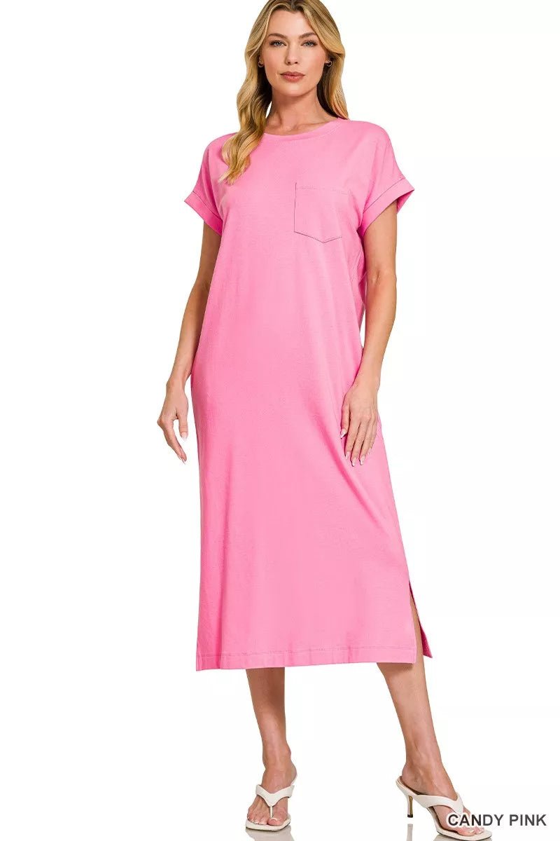Zenana Round Neck Short Sleeve Midi Dress - PBNJ FASHIONS