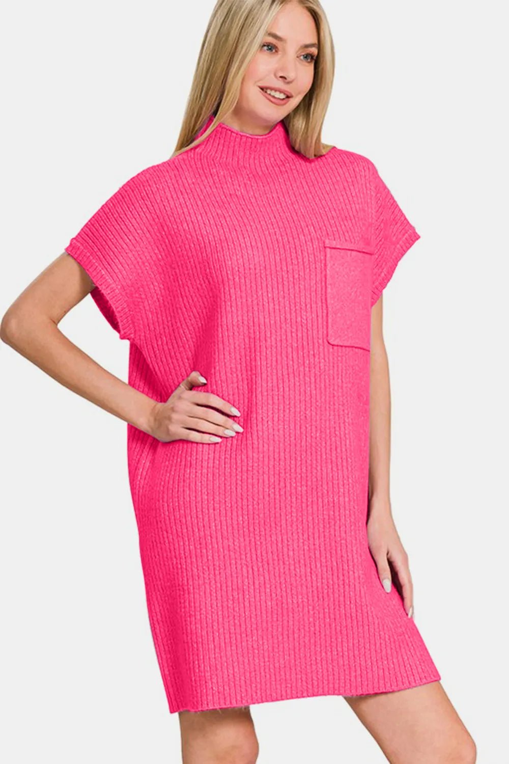 Zenana Short Sleeve Sweater Mini Dress - PBNJ FASHIONS