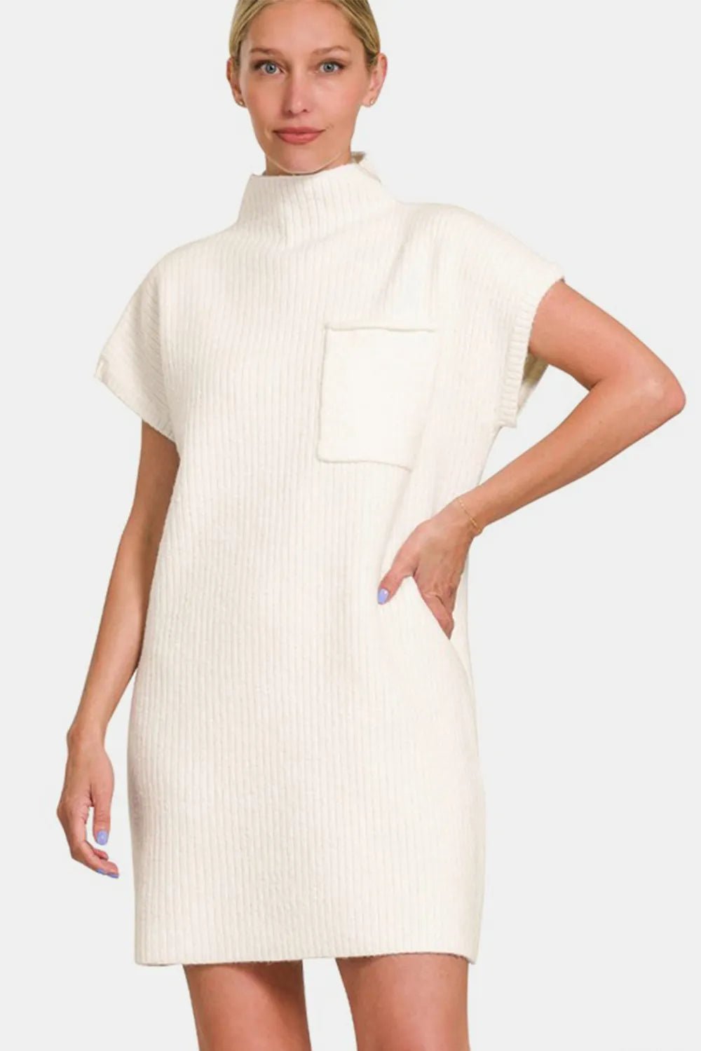 Zenana Short Sleeve Sweater Mini Dress - PBNJ FASHIONS