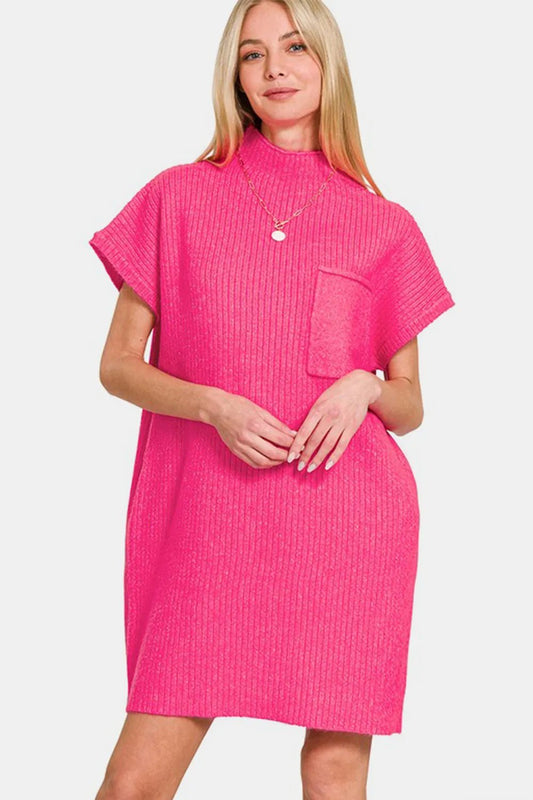 Zenana Short Sleeve Sweater Mini Dress - PBNJ FASHIONS