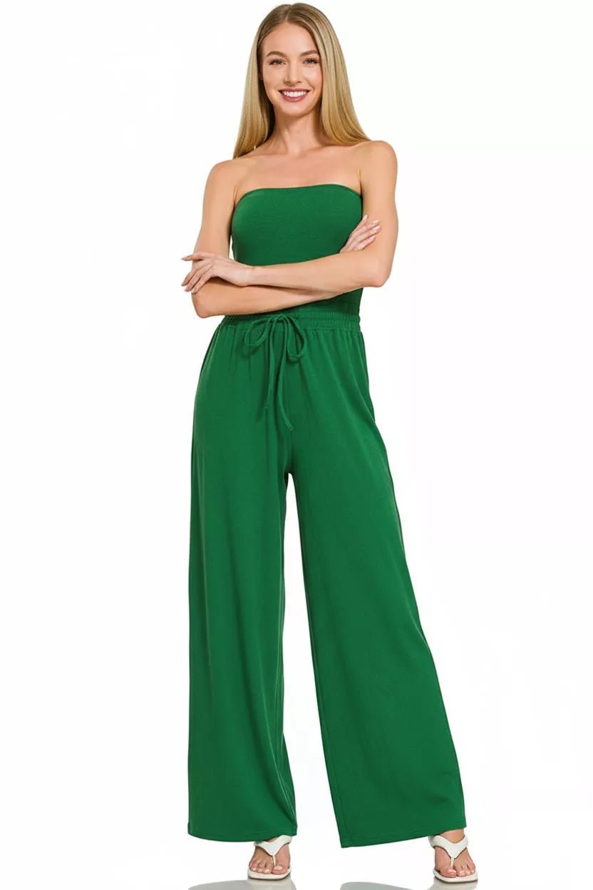 Zenana Tube Top Jumpsuit with Drawstring Waist - PBNJ FASHIONS