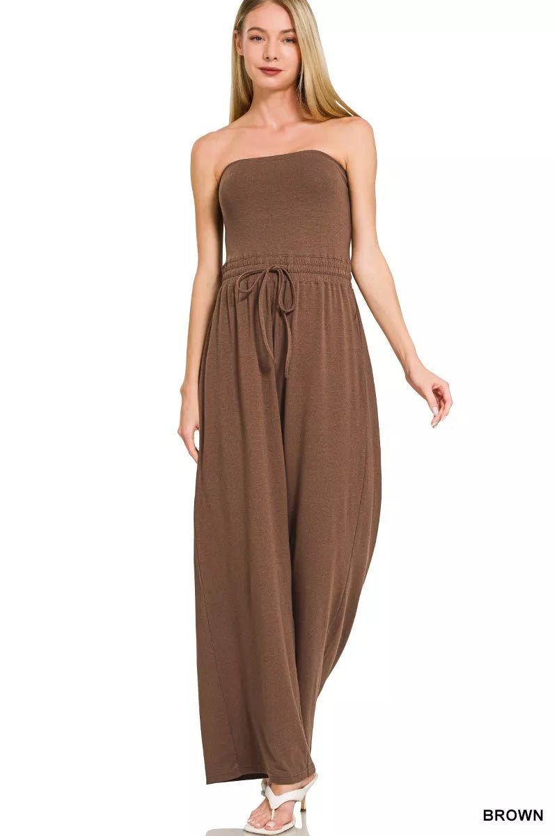 Zenana Tube Top Jumpsuit with Drawstring Waist - PBNJ FASHIONS
