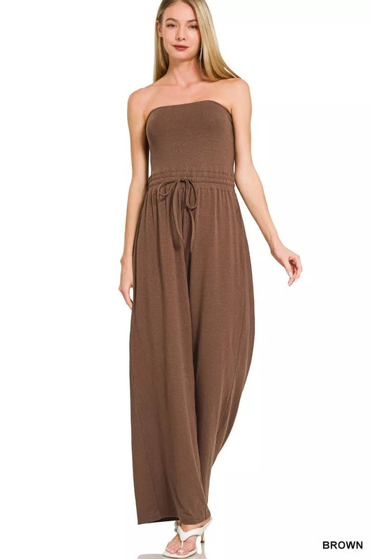 Zenana Tube Top Jumpsuit with Drawstring Waist - PBNJ FASHIONS