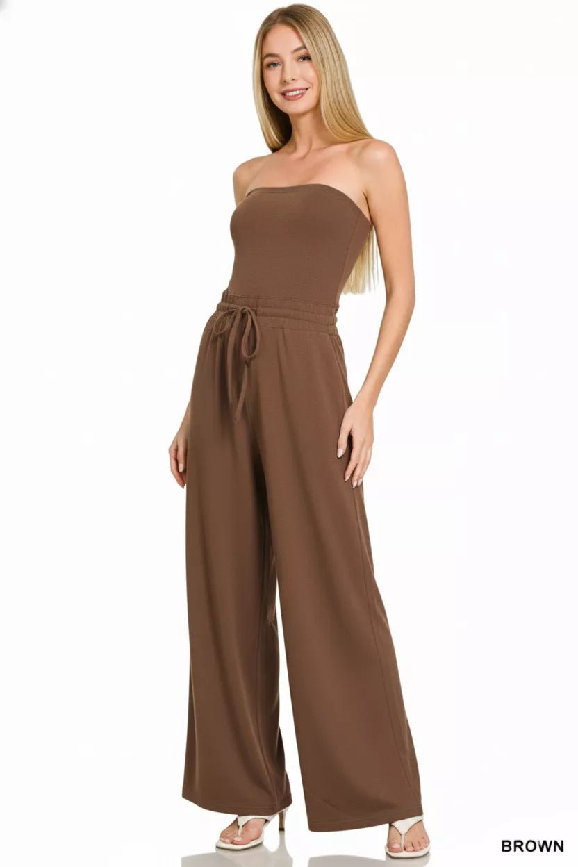 Zenana Tube Top Jumpsuit with Drawstring Waist - PBNJ FASHIONS
