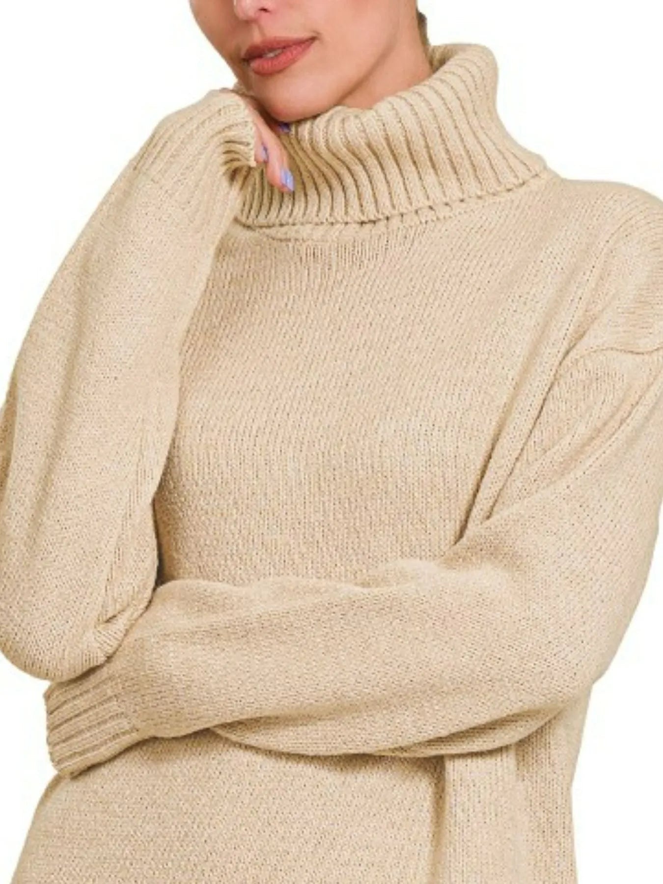 Zenana Turtle Neck Long Sleeve Midi Sweater Dress - PBNJ FASHIONS