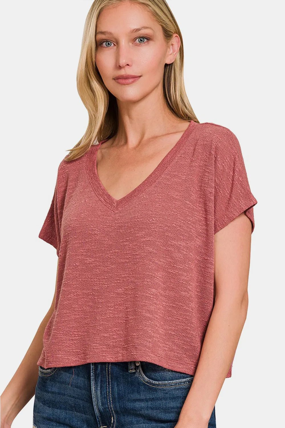 Zenana V - Neck Short Sleeve Crop T-Shirt - PBNJ FASHIONS