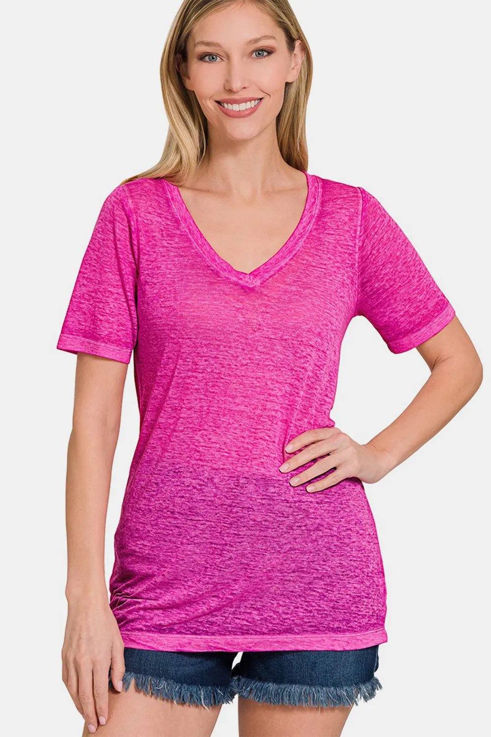 Zenana V - Neck Short Sleeve T-Shirt - PBNJ FASHIONS