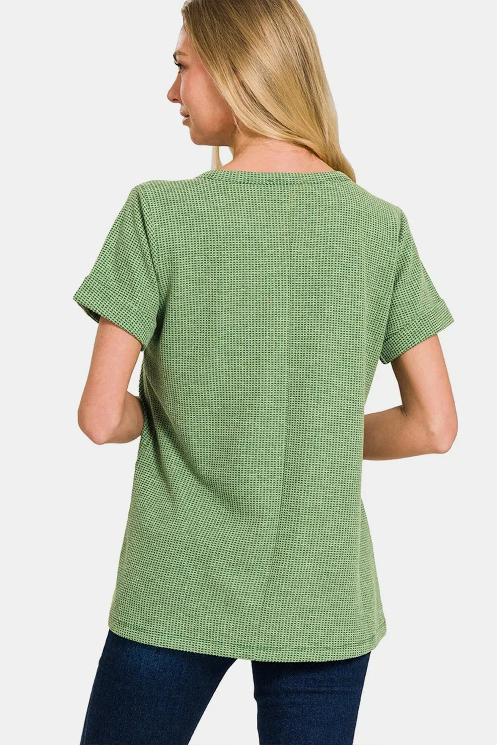 Zenana Waffle Notched Short Sleeve T-Shirt - PBNJ FASHIONS