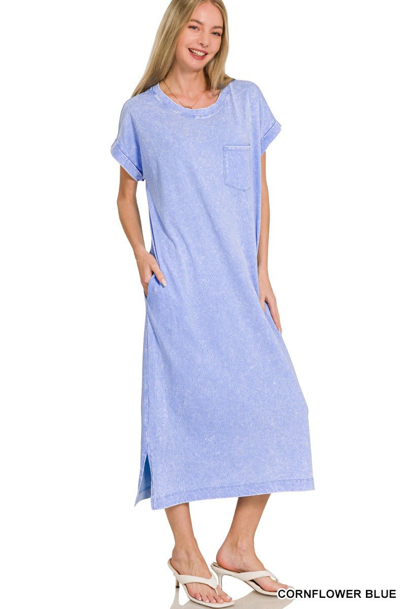 Zenana Washed Exposed Seam Short Sleeve T-Shirt Dress - PBNJ FASHIONS