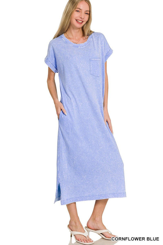 Zenana Washed Exposed Seam Short Sleeve T-Shirt Dress - PBNJ FASHIONS