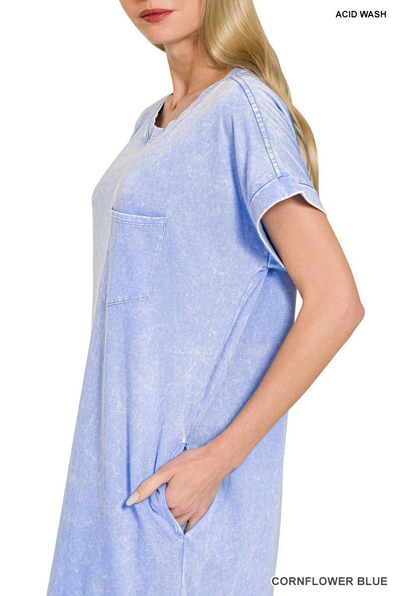 Zenana Washed Exposed Seam Short Sleeve T-Shirt Dress - PBNJ FASHIONS