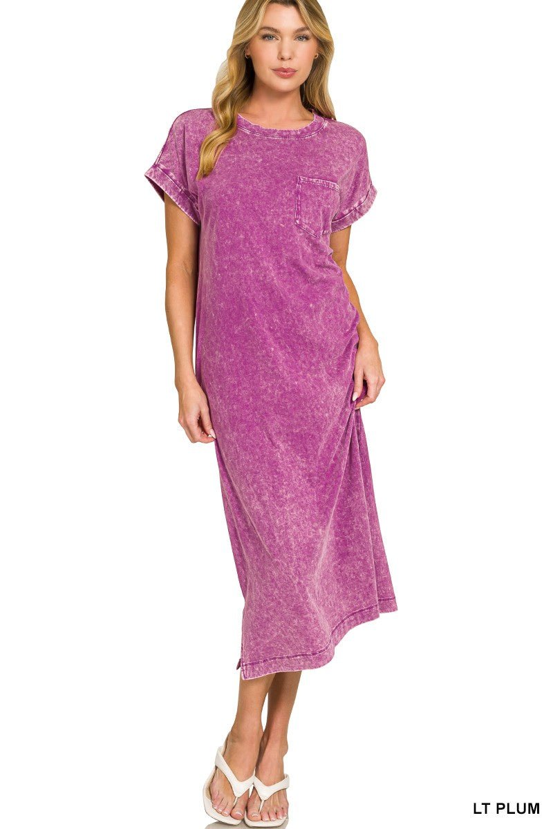 Zenana Washed Exposed Seam Short Sleeve T-Shirt Dress - PBNJ FASHIONS