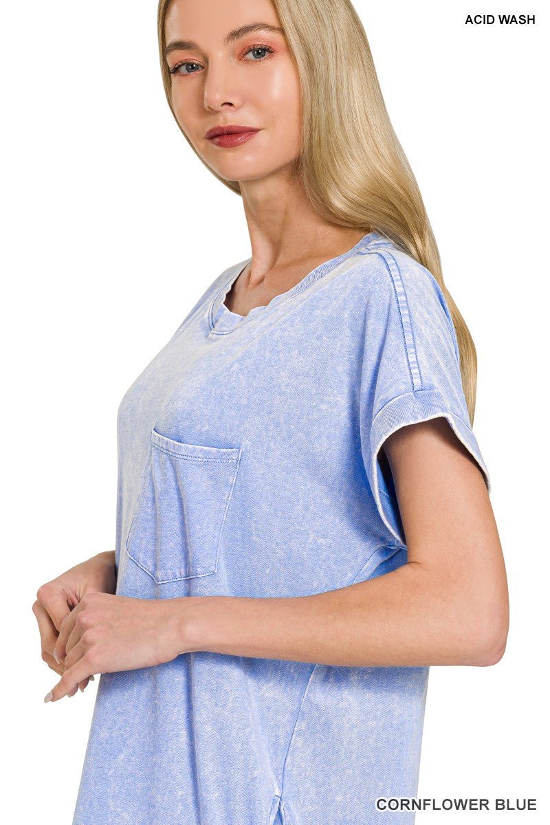 Zenana Washed Exposed Seam Short Sleeve T-Shirt Dress - PBNJ FASHIONS