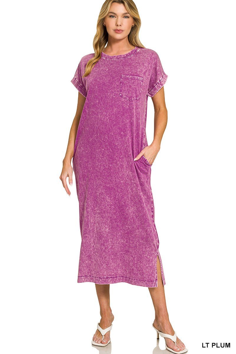 Zenana Washed Exposed Seam Short Sleeve T-Shirt Dress - PBNJ FASHIONS