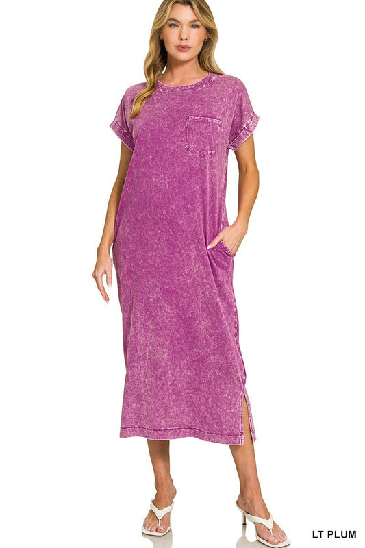 Zenana Washed Exposed Seam Short Sleeve T-Shirt Dress - PBNJ FASHIONS