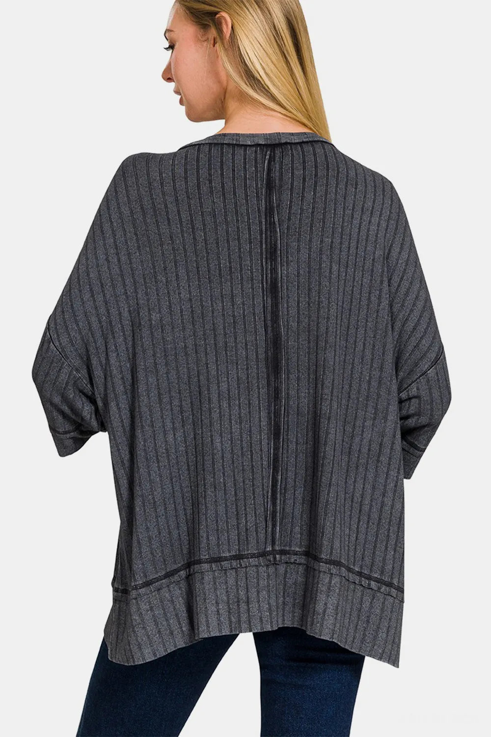 Zenana Washed Ribbed Drop Shoulder Half Sleeve Top - PBNJ FASHIONS