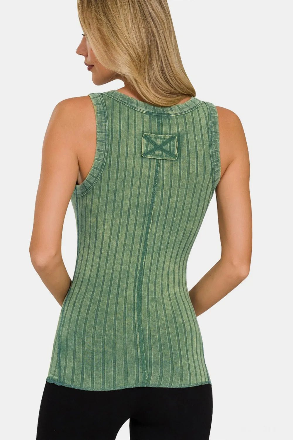 Zenana Washed Ribbed Half Snap Henry Tank - PBNJ FASHIONS