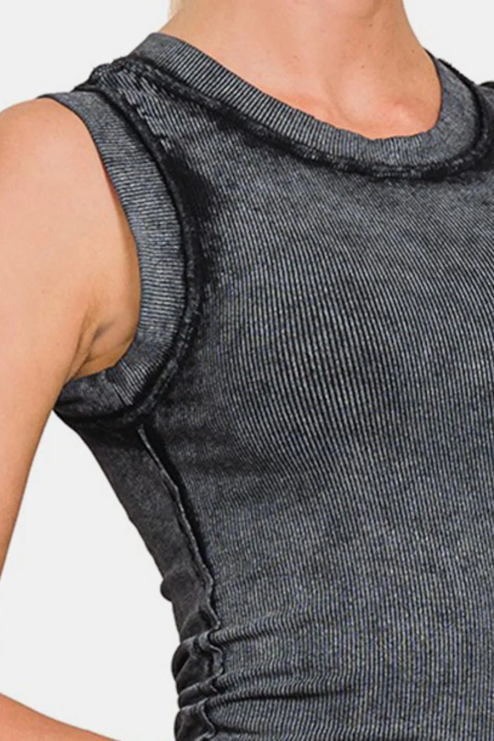 Zenana Washed Ribbed Round Neck Slim Tank - PBNJ FASHIONS