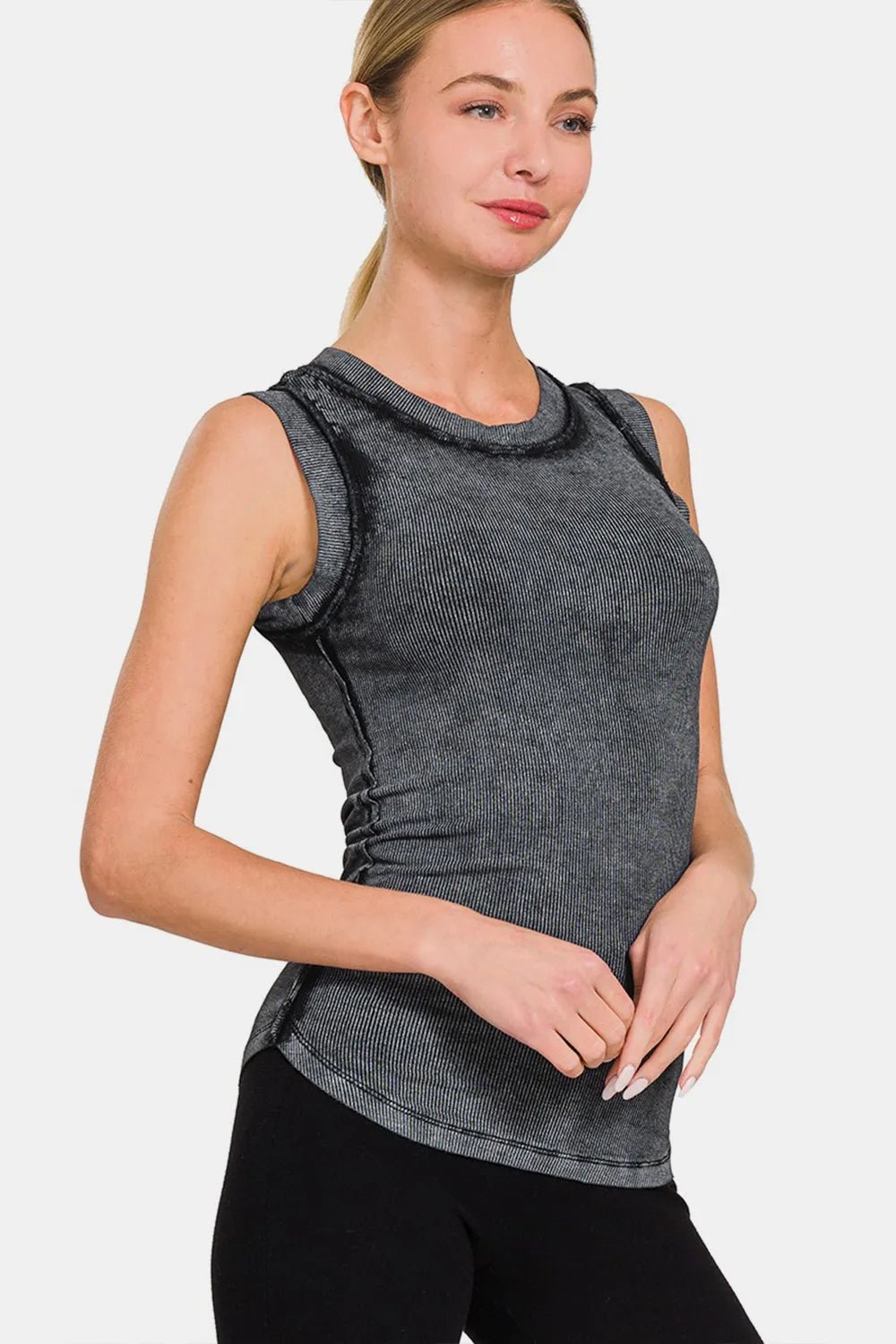 Zenana Washed Ribbed Round Neck Slim Tank - PBNJ FASHIONS