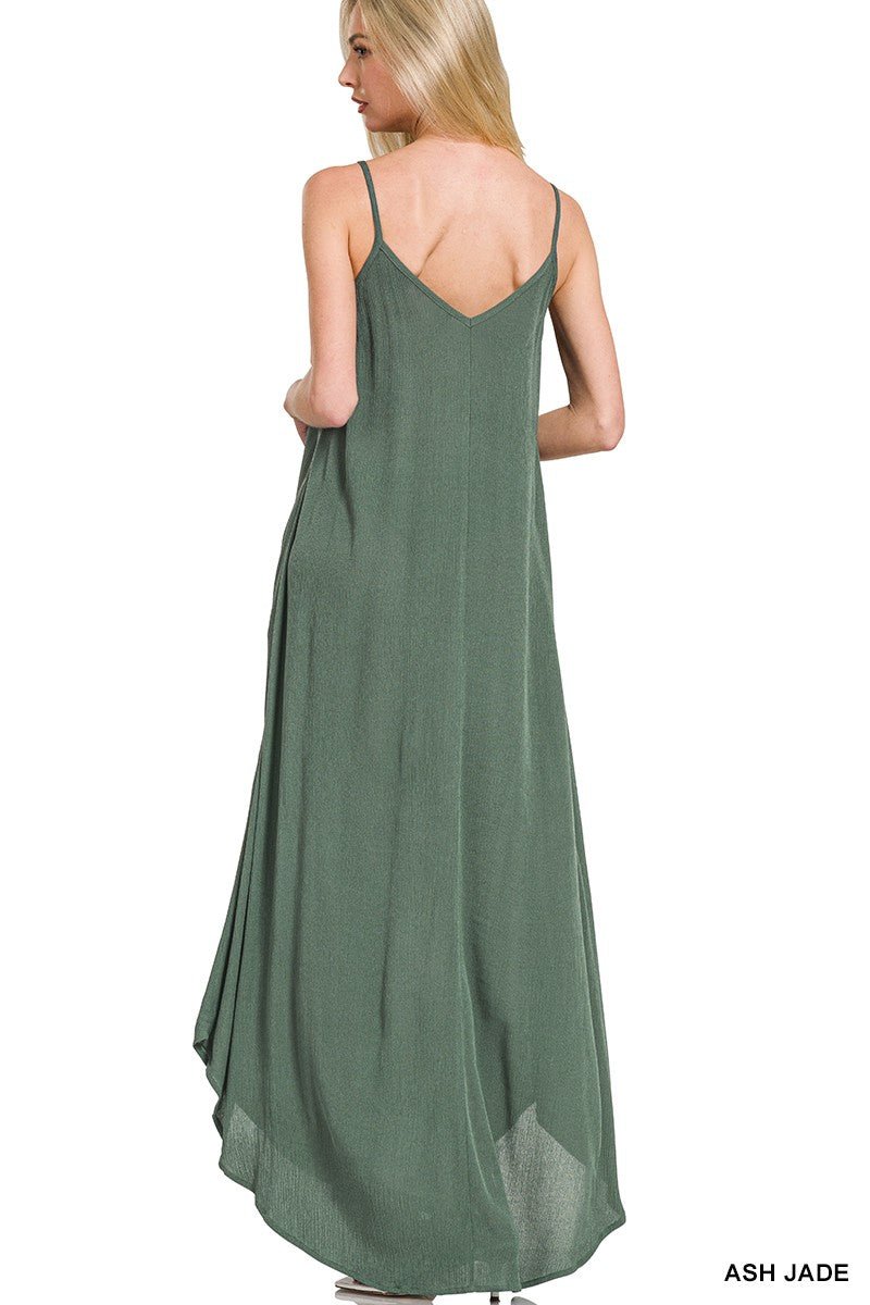 Zenana Woven Crinkle Cami Maxi Dress with Side Pockets - PBNJ FASHIONS